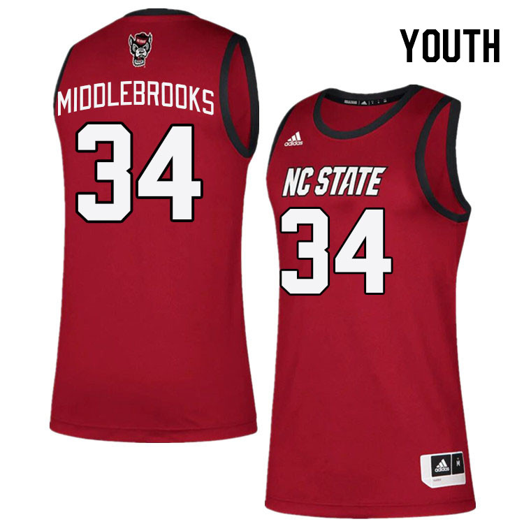 Youth #34 Ben Middlebrooks NC State Wolfpack College Basketball Jerseys Stitched Sale-Red